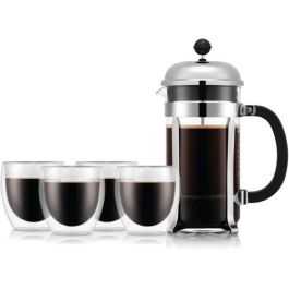 Cafetera de prensa francesa - BODUM - CHAMBORD SET - 8 tazas 1,0 l + 4 vasos PAVINA doble pared 25 cl Precio: 56.6900004. SKU: B1FPAC3XPZ