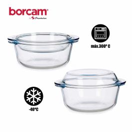 Pasabahce Cacerola con Tapa Borcam 2100 ml Vidrio Borosilicato Transparente 26x11x22 cm Apta Horno Lavavajillas Microondas (Set de 4)