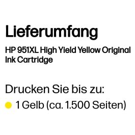HP Cartucho de tinta original amarillo de alto rendimiento 951XL CN048AE para HP OfficeJet Pro 251dw, 276dw, 8100, 8600, 8610, 8620