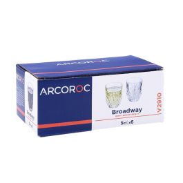 Arcoroc Vaso Bajo Vidrio Broadway 5 cL 6 Unidades Transparente Relieve Resistente Rayaduras Apto Lavavajillas