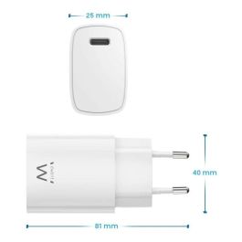 Ewent EW1320 Cargador USB-C 20W con Power Delivery para iPhone 12 y dispositivos Android, carga rápida