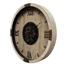 DKD Home Decor Reloj de Pared Cottage Madera Abeto/Cristal Natural Dorado 63.5x63.5x8 cm para Salón