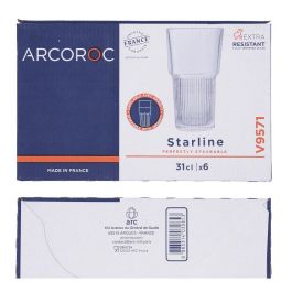 Arcoroc Caja 6 Vasos Altos Vidrio Templado Starline 31 cL Transparente Apilable Extra Resistente Apto Lavavajillas