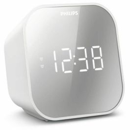 Philips TAR4406/12 Reloj despertador digital con radio FM, pantalla LED, carga USB y vibrador, color Blanco