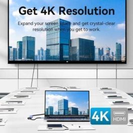 Vention TGESB Docking Station HUB USB-C 5 en 1 | HDMI 4K, 3x USB 3.0 (5Gbps), USB-C PD 100W | Aleación Aluminio Azul