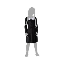 Disfraz Niña Fantasma Familia Loca Halloween, Vestido Largo Negro con Cuello Blanco, Infantil 10-12 Años, Poliéster