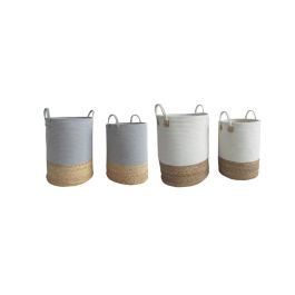 DKD Home Decor Cesta Boho de Algodón y Fibra, Gris Claro y Blanco, Set de 2 Piezas, 40 x 52 x 40 cm Precio: 91.50000035. SKU: S3028933