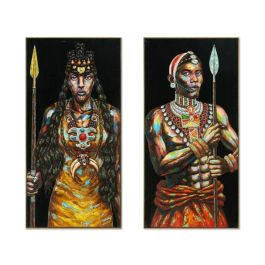 DKD Home Decor Cuadro Decorativo Colonial de Estilo Africano sobre Lienzo y Marco PS Negro Multicolor 120x60x5 cm (2 Unidades)