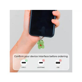 Wondee Charm Protector para Puerto Type-C, Accesorio Decorativo de Fresa y Rana para Móvil, 25x10x20 mm