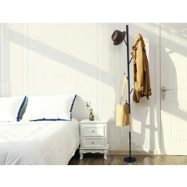 Q-connect Perchero Metálico Negro con Detalles de Madera 5 Colgadores 177x28,5 cm