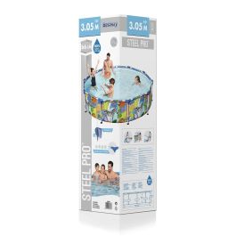 Bestway Piscina elevada Steel Pro 305x66 cm, redonda con diseño animal, estructura metal anticorrosión, 4.062 L, PVC 3 capas