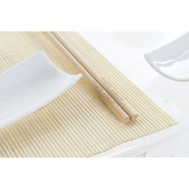 DKD Home Decor Set de 9 Piezas Sushi Oriental Natural Blanco Bambú Gres 28.5 x 19.5 x 3.3 cm