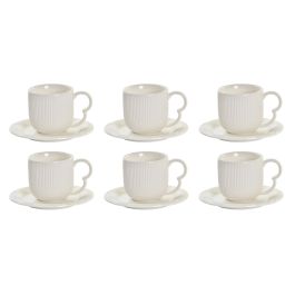 DKD Home Decor Set de 6 Tazas de Porcelana y Bambú, Blancas y Naturales, 90ml Capacidad, 12 x 25 x 26 cm
