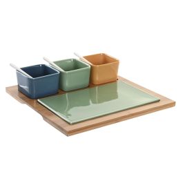 DKD Home Decor Set de 8 Aperitivos Multicolor Natural Bambú y Porcelana 30 x 30 x 6 cm