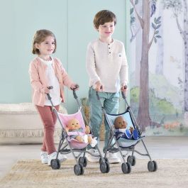 Corolle Cochecito de caña rosa ligero y plegable, 2 puntos de cierre de seguridad, para muñecas de 36-42 cm, desde 3 años