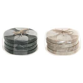 DKD Home Decor Posavasos Mármol Moderno, Colección Marmol 2025, Verde Beige, Set de 4, 10x10x5 cm, Apto Lavavajillas