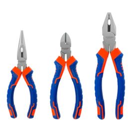 Workpro Juego de 3 Alicates Universal, Punta Larga y Corte Diagonal 160 + 160 + 200 mm Acero al Carbono Bimaterial