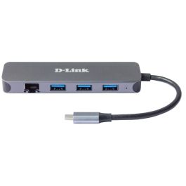 D-Link Hub USB-C 5 en 1 DUB-2334 con Gigabit Ethernet, 3 USB 3.0, USB-C 60W Carga, Diseño Aluminio, Plug & Play