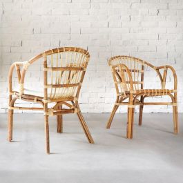 DKD Home Decor Indonesia 1c24 Mesa Auxiliar Set de 3 Blanco Natural Ratan 50 x 50 x 50 cm