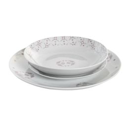 DKD Home Decor Vajilla completa de Porcelana estilo Scandi en Rosa y Blanco, Set de 18 Piezas, Apta para Microondas y Lavavajillas