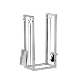 DKD Home Decor Leñera Moderna Organizador de Leña Acero Inoxidable Plateado - Set 4 Piezas, 54x6x1 cm, Ideal para Salón y Chimenea