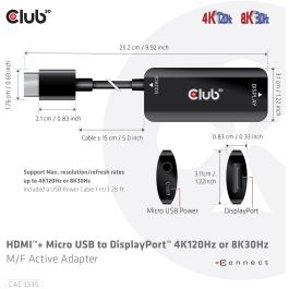 Club3D Adaptador HDMI + MicroUSB a DisplayPort Activo 4K120Hz