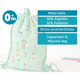 Kiokids Bolsa Almuerzo Verde 5L Algodón/Poliéster – Ideal Guardería y Colegio para Niños +0 Meses