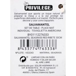 Privilege Salvamantel Seagrass con Ribete Rojo, 30 cm x 30 cm (36 Unidades)