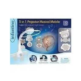 Infantino INF0773554049152 Móvil musical y proyector Dulce Noche 3 en 1 Gris