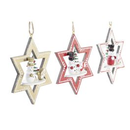 DKD Home Decor Decoración Colgante Navidad Tradicional Estrella Madera Rojo Marrón Blanco Verde 11 x 32 x 17 cm Pack 12 Unidades
