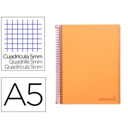 Cuaderno Espiral Liderpapel A5 Micro Wonder Tapa Plastico 120H 90 gr Cuadro 5 mm 5 Bandas 6 Taladros Color Naranja