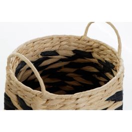 DKD Home Decor Cesta Balines Marron Claro Negro Fibra 30 x 30 x 30 cm Set de 2