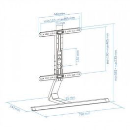 TooQ DB3265F-B Soporte de Mesa para TV de 165,1 cm (65") Negro, Soporte de Aluminio Ajustable en Altura Compatible con VESA 200x200 a 400x400, Peso Máximo 40 kg