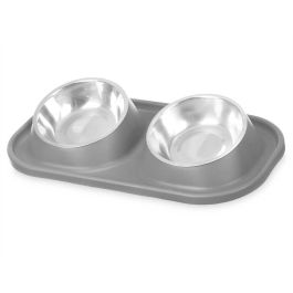 Comedero Doble Metálico Gris Mascow 40x22x8.5 cm (12 Unidades) Comedero Doble Metálico Gris Mascow 40x22x8.5 cm (12 Unidades)