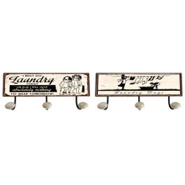 DKD Home Decor Perchero Pared Vintage Negro Blanco Metálico Pack 4 Unidades, 3 Colgadores, 37cm Ancho x 14.5cm Alto x 6cm Profundo