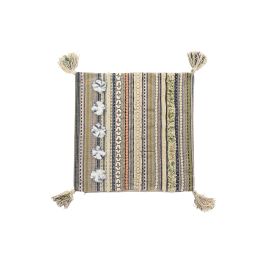 DKD Home Decor Funda Cojín de Poliéster Multicolor con Flecos y Cremallera 50x50 cm