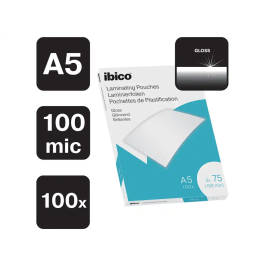 Ibico 627314 Caja 100 Bolsas de Plastificar A5 Brillo 75 Micras