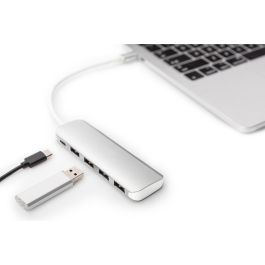 Digitus USB-C-Hub 4-Port 3.0->4xA3.0 1xC-PD intgr.Kabel wei Concentrador USB Type-C 4 Puertos 3.0 5000 Mbit/s Aluminio Plata