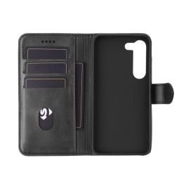 eSTUFF Funda Piel PU Tipo Billetera con Tapa y Soporte para Samsung Galaxy S25 - Protección Negra para Smartphone