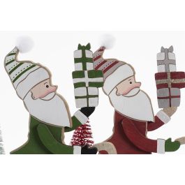 DKD Home Decor Figura Navidad Tradicional con Papanoel y Bicicleta, Adorno MDF Rojo, Verde y Blanco, 4.5x25x24 cm (Pack 12 Unidades)