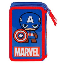KARACTERMANIA Plumier Capitán América Marvel Estuche Escolar Completo con 18 Lápices de Colores y 18 Rotuladores 21x14x7cm