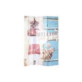 DKD Home Decor Biombo Mediterráneo de Lienzo Multicolor con Diseño de Faro 121x180 cm