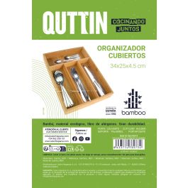 Quttin Organizador de Cubiertos de Bambú - Cajón Extensible 34,1 x 25 x 4,5 cm (12 Unidades)