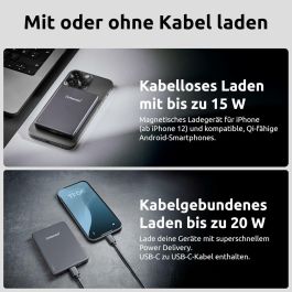 Intenso MW5000 Powerbank Magnético Gris 5000mAh MagSafe y USB-C 20W para iPhone y Dispositivos Compatibles