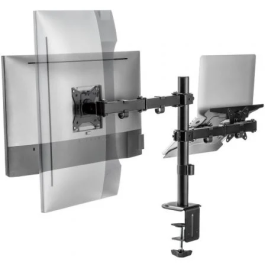 AISENS - SOPORTE DE MESA GIRATORIO E INCLINABLE PARA PORTATIL Y MONITOR/TV 9KG DE 17-32, NEGRO