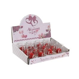 DKD Home Decor Vela San Valentin Urban Rojo Cera Parafina Cristal 5x5x6.5 cm Oso Rosa Love Fresa 30gr 12 Unidades