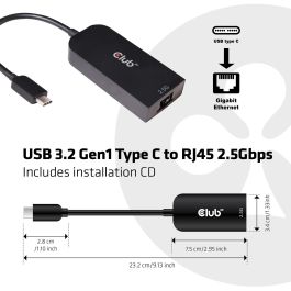 Club3D Adaptador USB 3.2 Tipo C a RJ45 2.5GbE Ethernet Hembra/Macho