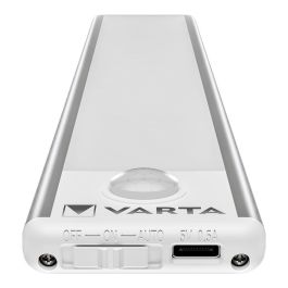 Varta Piloto de Noche con Sensor de Movimiento, LED Blanco Cálido, Recargable USB Tipo C, 24x4x1 cm