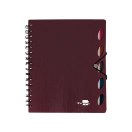 Cuaderno Espiral Liderpapel A4 Micro Executive Tapa Plastico 100H 80 gr Cuadro 5 mm 5 Separadores Con Gomilla Burdeos