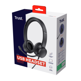 Trust Auriculares Ayda Estéreo con Micrófono Ajustable, Conexión USB, Negro